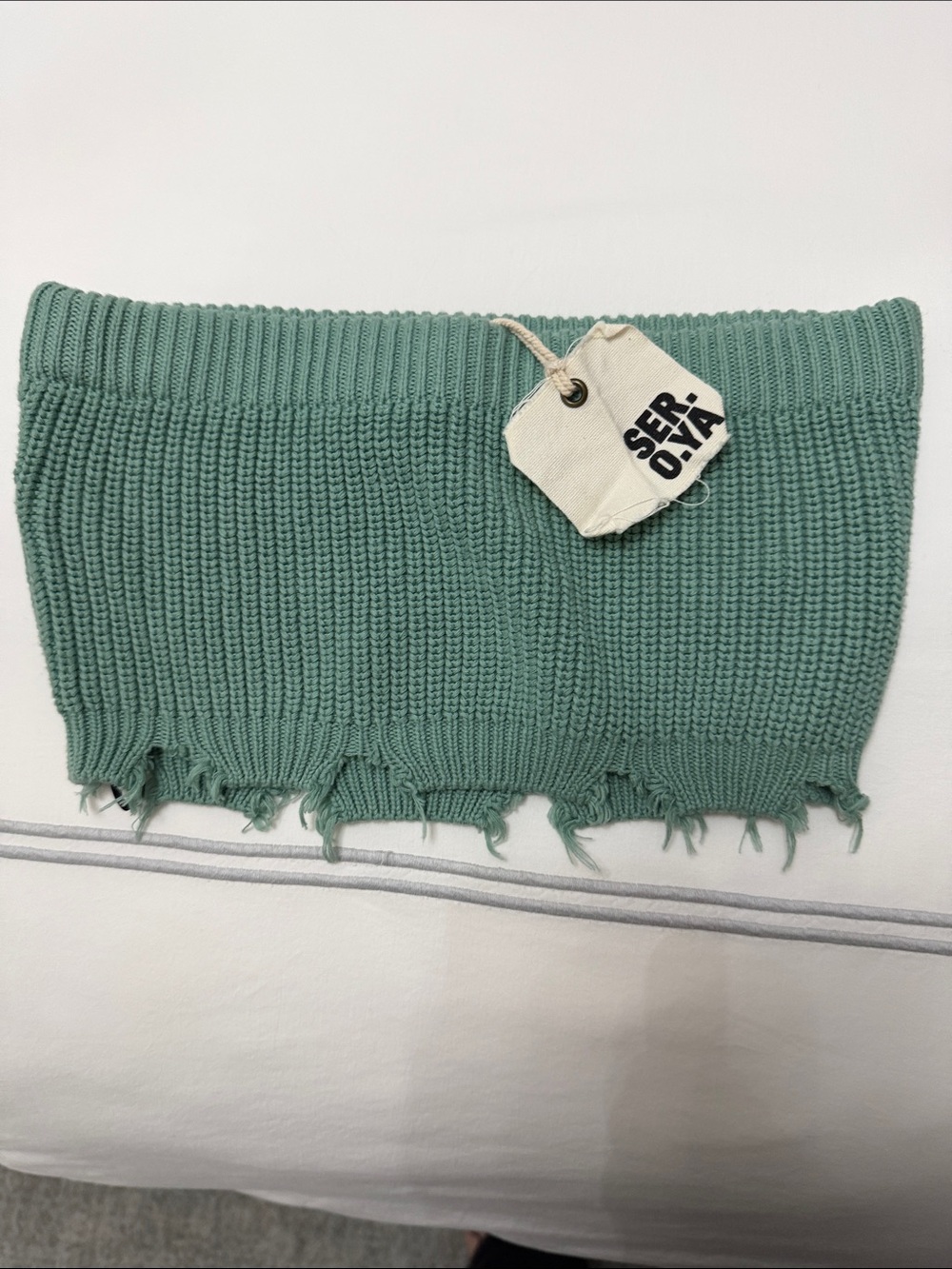 SER.O.YA Girls Sage Green Knit Skirt with Distressed Hem